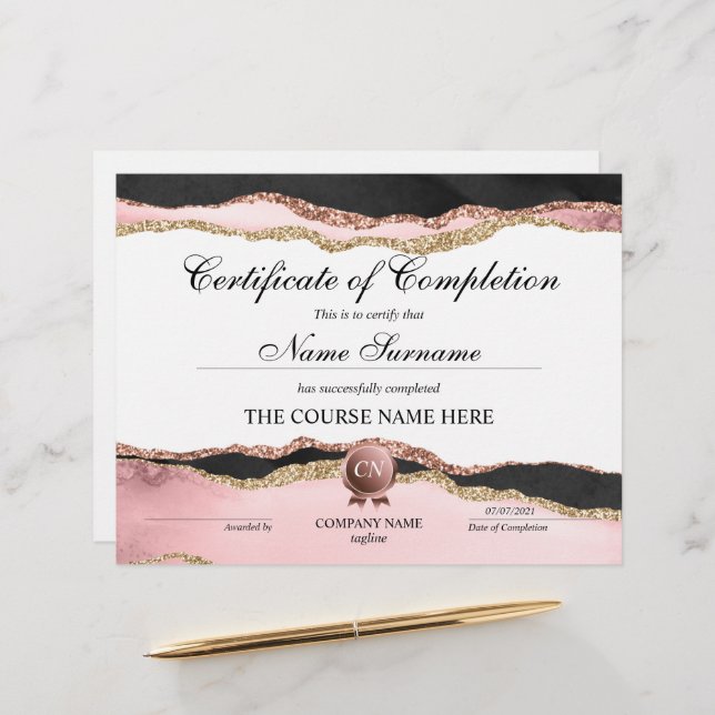 Voltooiingscertificaat voor de gunningscursus Volt (Voorkant / Achterkant in situ)