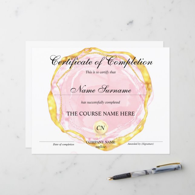 Voltooiingscertificaat voor de gunningscursus Volt (Voorkant / Achterkant in situ)