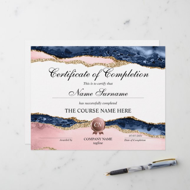 Voltooiingscertificaat voor de gunningscursus Volt (Voorkant / Achterkant in situ)