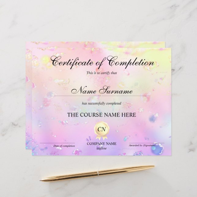 Voltooiingscertificaat voor de gunningscursus Volt (Voorkant / Achterkant in situ)