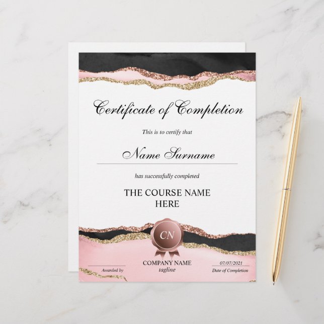 Voltooiingscertificaat voor de gunningscursus Volt (Voorkant / Achterkant in situ)