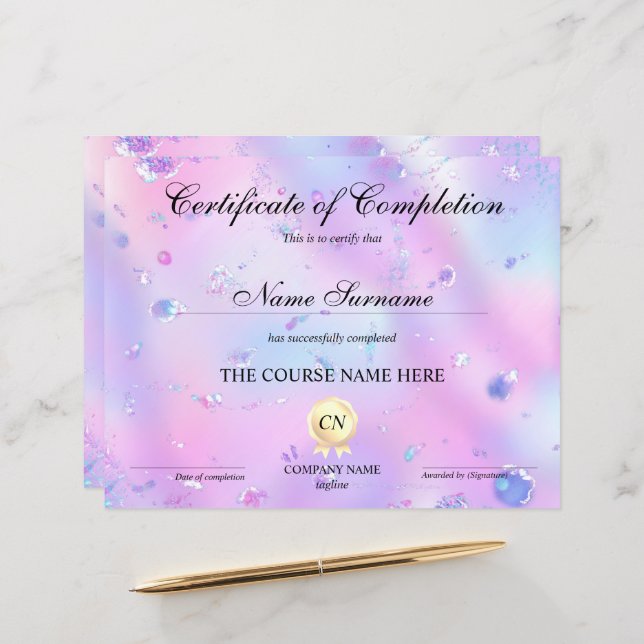 Voltooiingscertificaat voor de gunningscursus Volt (Voorkant / Achterkant in situ)