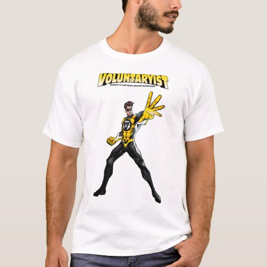 Voluntaryist Comic T-shirt met Logo (Voorkant)