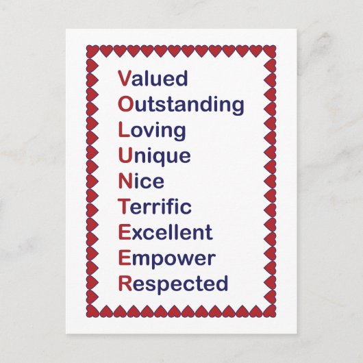 Volunteer Appreciation Bedankt Harten Rood Wit Briefkaart (Voorkant)