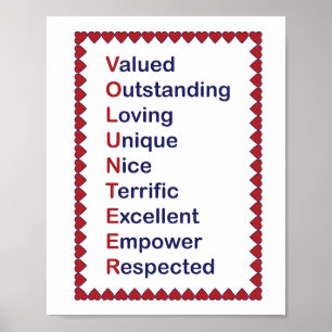 Volunteer Blue en Red Typography White Poster