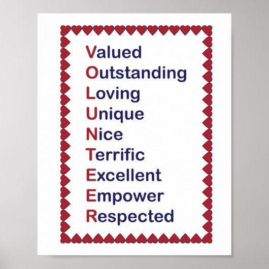 Volunteer Blue en Red Typography White Poster (Voorkant)