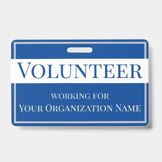 Volunteer Custom Organization Name Blue en White Badge (Voorkant)
