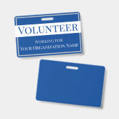Volunteer Custom Organization Name Blue en White Badge (Voor- en achterkant)
