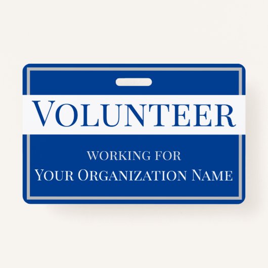 Volunteer Custom Organization Name Blue en White Badge (Voorkant)