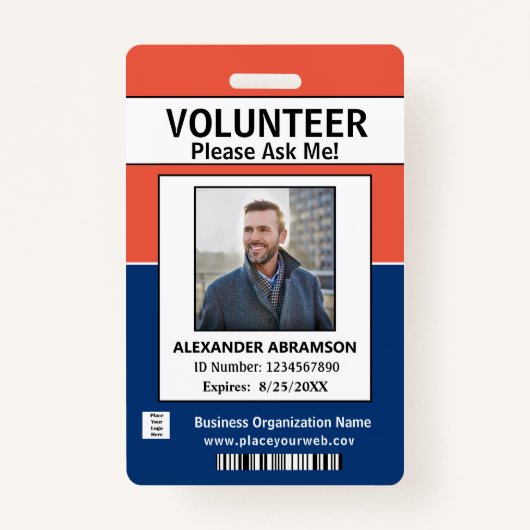 Volunteer-ID-kaart Modern Vraag me naar Logo aange Badge (Voorkant)