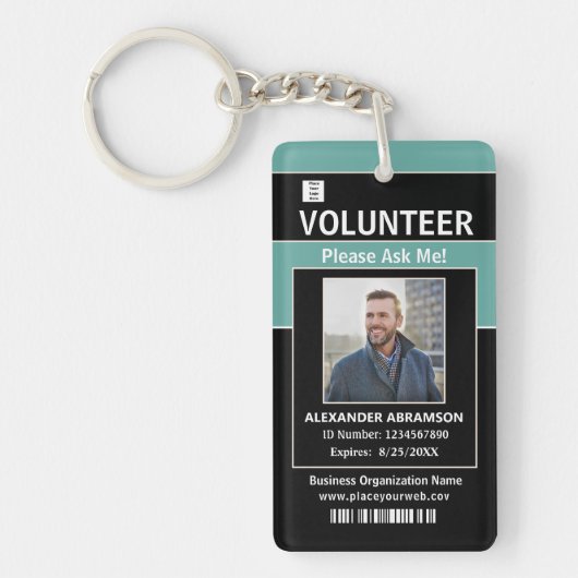 Volunteer-ID-kaart Moderne Vraag me Logo Sleutelhanger (Voorkant)