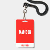 Volunteer Naam All Access Pass Evenement Rood Wit  Badge (Voorzijde met lanyard)