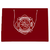 Voluntende brandweerman met grote cadeau groot cadeauzakje (Voorkant)