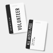 Volununteer Black & White Event Staff All Access Badge (Voor- en achterkant)