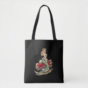 Voluptuous Blonde Mermaid on Red Vintage Car - Fan Tote Bag