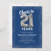 Volwassen 21e verjaardag blauw zilver kaart (Voorkant)