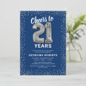 Volwassen 21e verjaardag blauw zilver kaart (Staand voorkant)