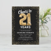 Volwassen 21e verjaardag zwart goud kaart (Staand voorkant)