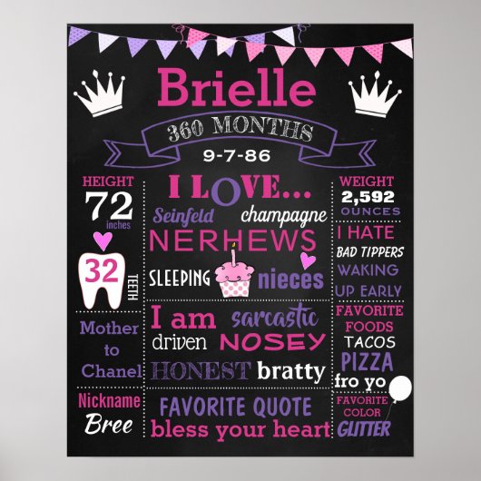 Volwassen 30th Birthday cake smash-bord Poster (Voorkant)