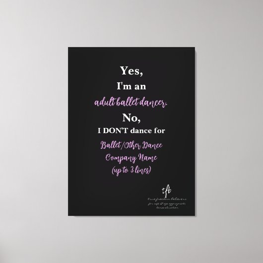 Volwassen ballet Dancer Bleek Plum/White Text Lg. Canvas Afdruk (Voorkant)