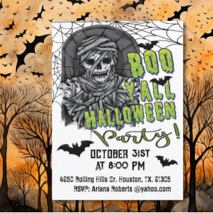 Volwassen Boo Y'all Skelet Mummy Halloween Party Kaart