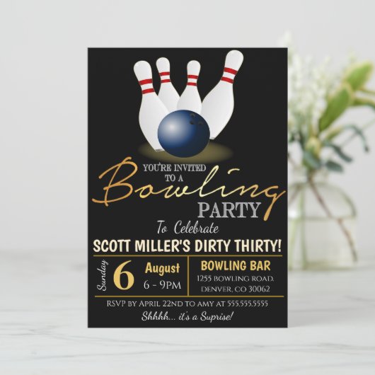 volwassen bowling party uitnodiging (Staand voorkant)