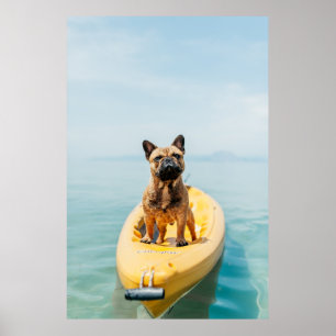Volwassen bruine Franse bulldog op kayak Poster