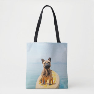 Volwassen bruine Franse bulldog op kayak Tote Bag
