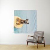 Volwassen bruine Franse bulldog op kayak Wandkleed (In Situ (horizontaal))