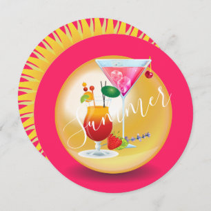 Volwassen cocktails zon zomer tropisch zwembad kaart