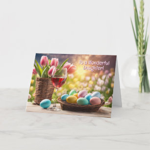 Volwassen dochter Gelukkig Pasen met bloemen Pasen Feestdagen Kaart