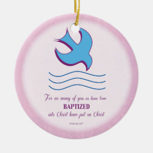 Volwassen Doop Duif op Roze Keramisch Ornament