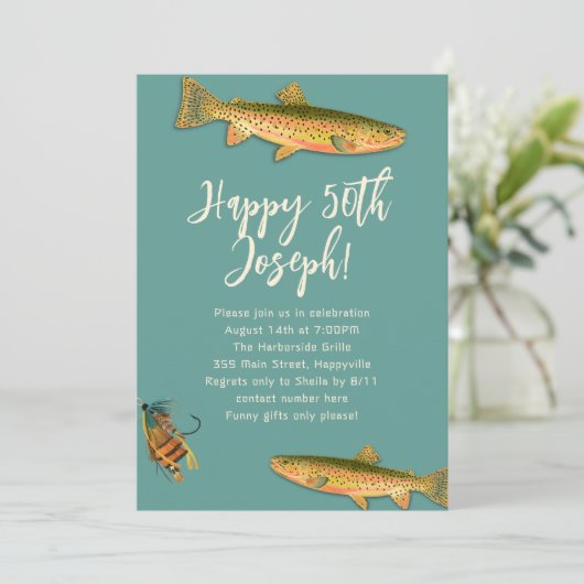 Volwassen forelvisfeest uitnodigingen (Staand voorkant)