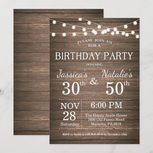 Volwassen gezamenlijke verjaardagsfeest uitnodigin kaart (Voorkant / Achterkant)