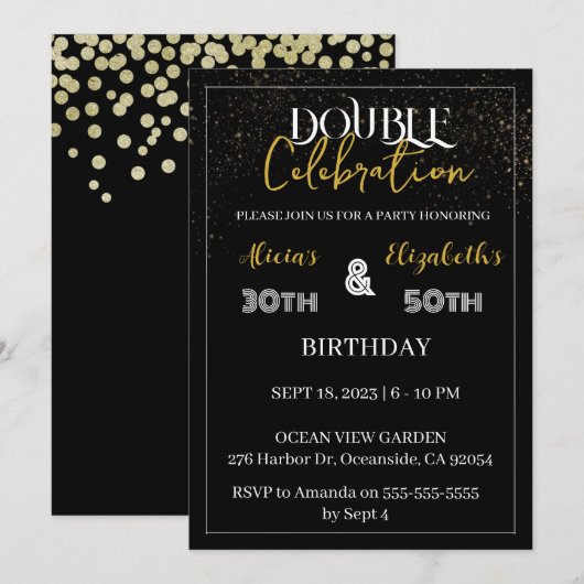 Volwassen gezamenlijke verjaardagsfeestje zwart &  kaart (Voorkant / Achterkant)