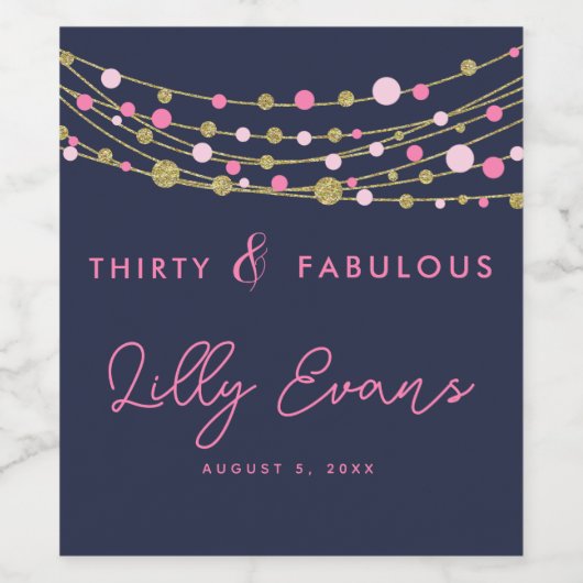 Volwassen glitz glam Grote verjaardag Wijn Etiket (Enkel label)