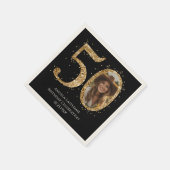 Volwassen Gouden Glitter 50e Verjaardag Foto Datum Servet (Hoek)