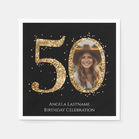 Volwassen Gouden Glitter 50e Verjaardag Foto Servet (Voorkant)