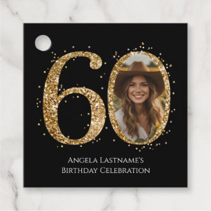 Volwassen Gouden Glitter 60e Verjaardag Foto Bedankjes Labels