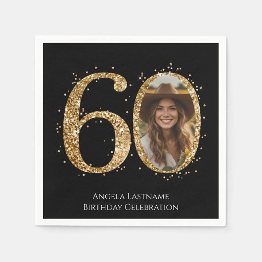 Volwassen Gouden Glitter 60e Verjaardag Foto Servet (Voorkant)