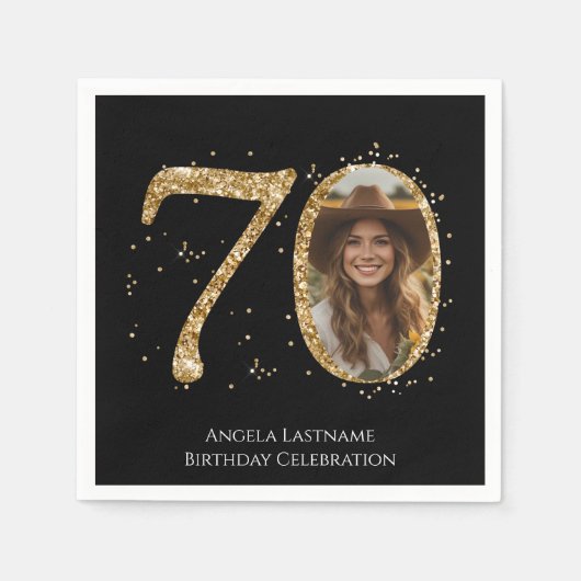 Volwassen Gouden Glitter 70e Verjaardag Foto Servet (Voorkant)