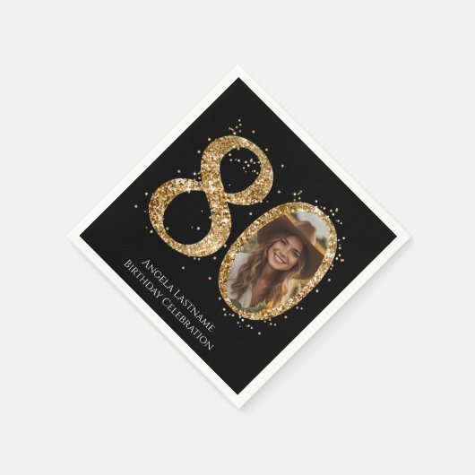 Volwassen Gouden Glitter 80e Verjaardag Foto Servet (Hoek)