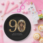 Volwassen Gouden Glitter 90e Verjaardag Foto Papieren Bordje (Feest)