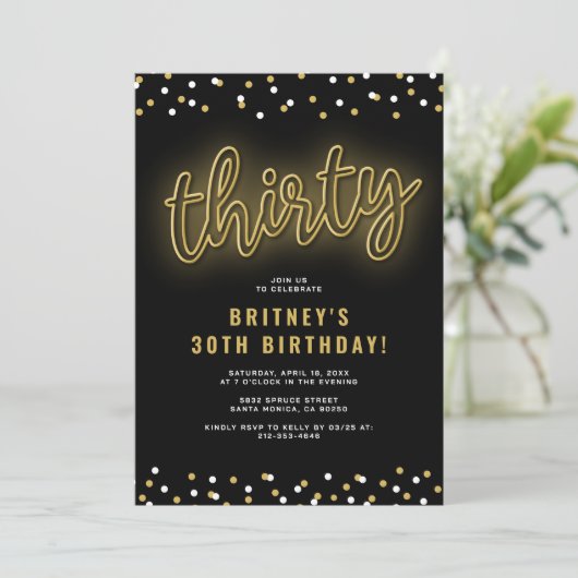 Volwassen Gouden Neon 30e Verjaardagsfeestje Kaart (Staand voorkant)