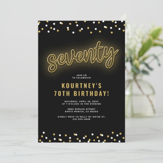 Volwassen Gouden Neon 70e Verjaardagsfeestje Kaart (Staand voorkant)