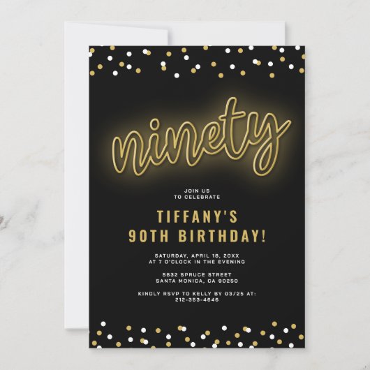 Volwassen Gouden Neon 90ste Verjaardagsfeestje Kaart (Voorkant)