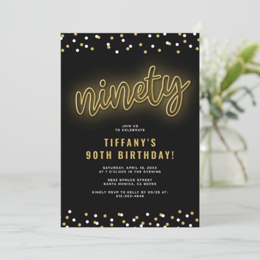Volwassen Gouden Neon 90ste Verjaardagsfeestje Kaart (Staand voorkant)