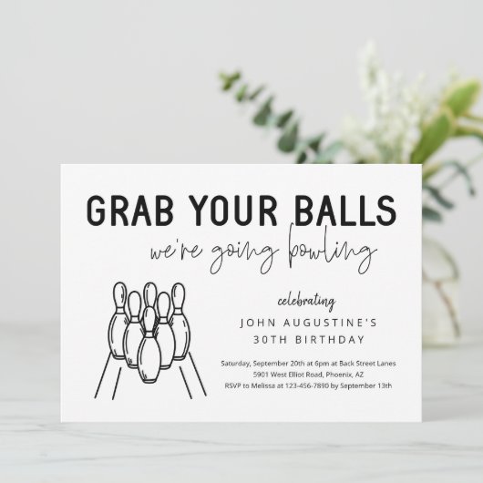 Volwassen Grappige Bowling Party Uitnodiging (Staand voorkant)