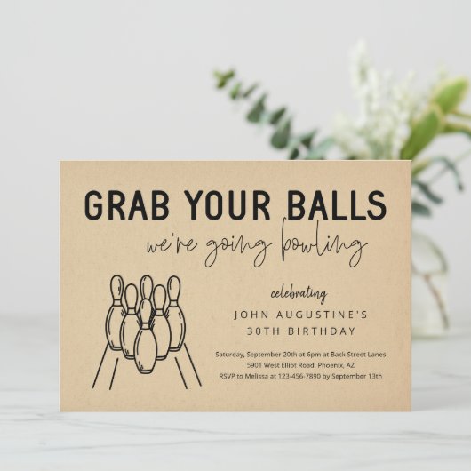Volwassen Grappige Bowling Party Uitnodiging (Staand voorkant)