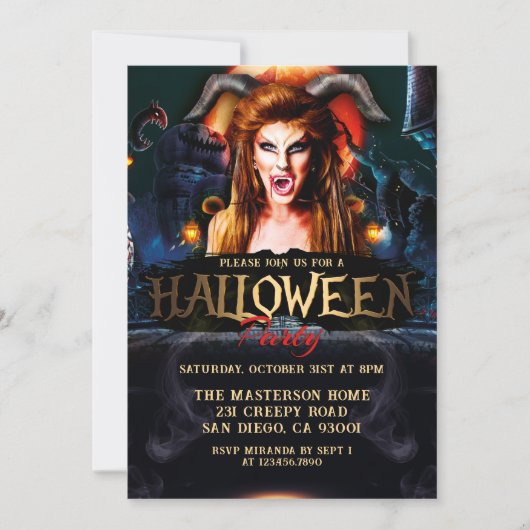 Volwassen Griezelige Duivel Halloween Feestje Kaart (Voorkant)